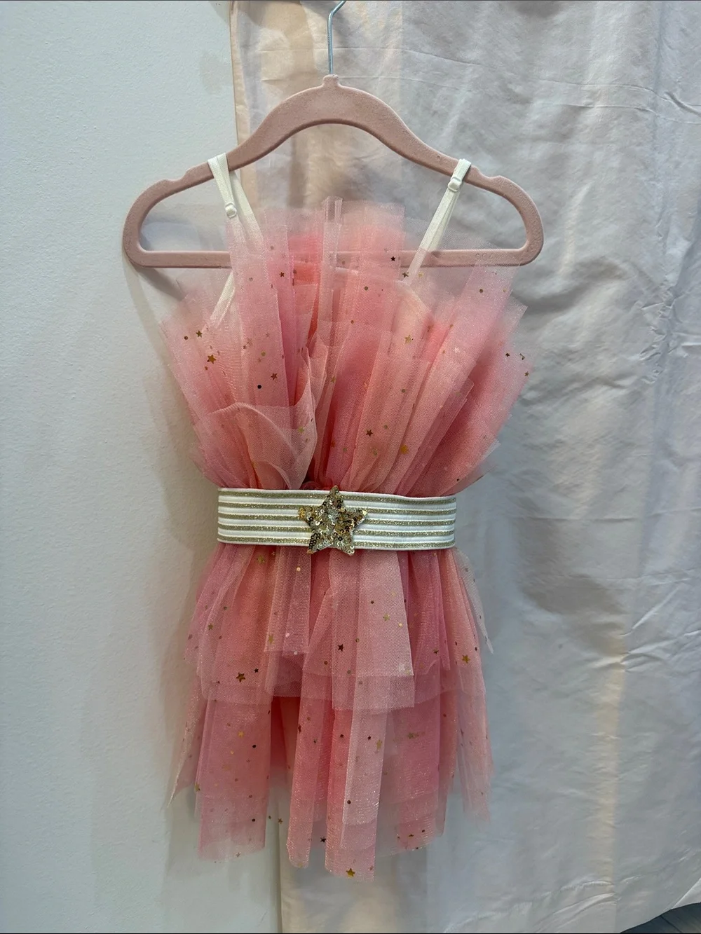 Pink Star-Tulle Dance Dress with Gold Star Belt